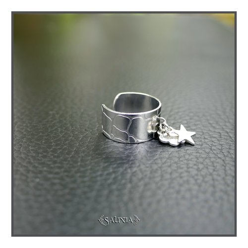 Bague découpe laser en acier inoxydable breloque étoile et fleur (#bg32)