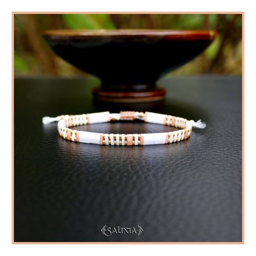 Bracelet tila blanc rose pêche et doré (#bc432)