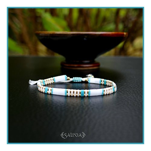 Bracelet tila blanc blue green et doré (#bc434)