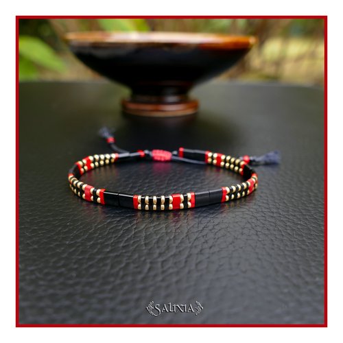 Bracelet tila noir rouge et doré (#bc430)