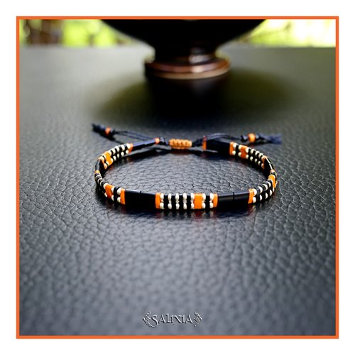 Bracelet tila noir orange et doré (#bc436)