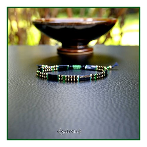 Bracelet tila noir vert et doré (#bc438)