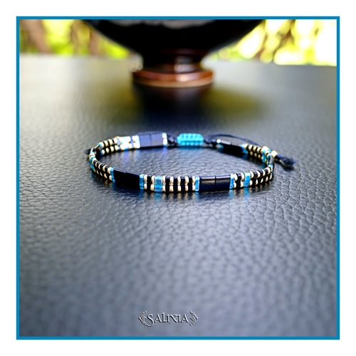 Bracelet tila noir bleu teal et doré (#bc439)