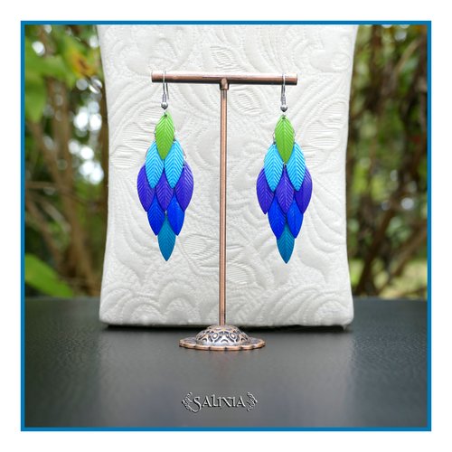 Boucles d'oreilles colibri petites plumes colorées crochets acier inoxydable (#bo936)