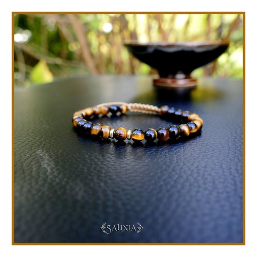 Bracelet pierres fines d'oeil de tigre perles heishi acier inoxydable doré (#bc471)