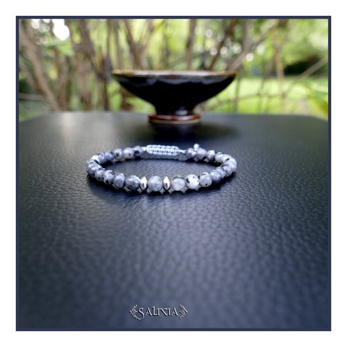Bracelet pierres fines de labradorite perles heishi acier inoxydable (#bc473)
