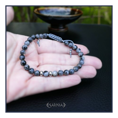 Bracelet pierres fines de labradorite perles heishi acier inoxydable (#bc473.a)