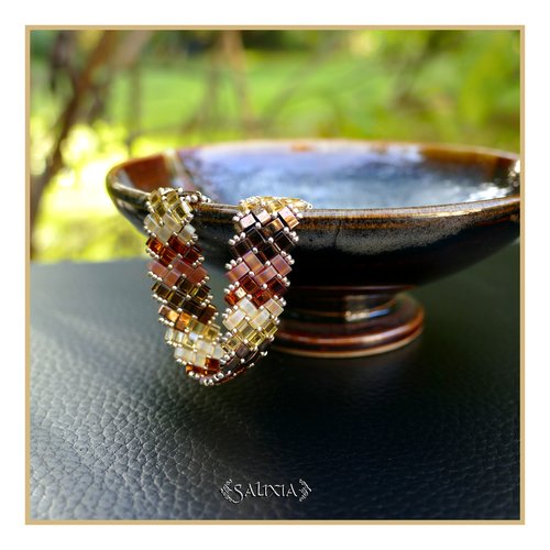 Bracelet tissé à l'aiguille perles tila 4 rangs en dégradé automnal mousqueton acier inoxydable doré or fin 24 carats (#bc446)