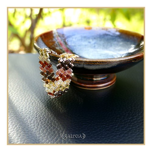 Bracelet tissé à l'aiguille perles tila 4 rangs en dégradé automnal mousqueton acier inoxydable doré or fin 24 carats (#bc446)