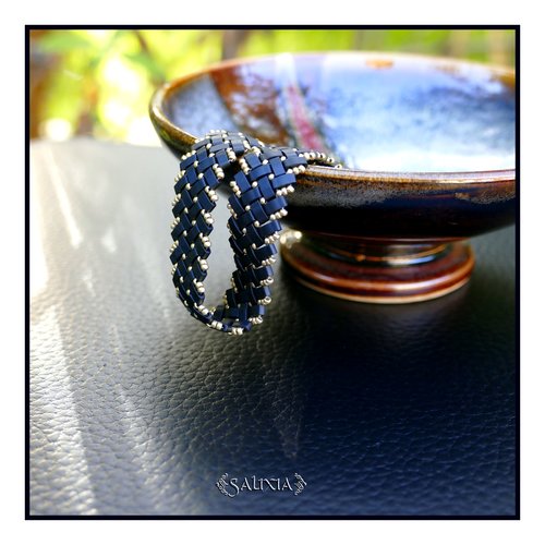 Bracelet tissé à l'aiguille perles tila 4 rangs noir mat mousqueton acier inoxydable doré or fin 24 carats (#bc454)