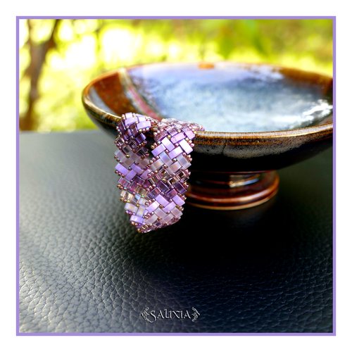 Bracelet tissé à l'aiguille perles tila 4 rangs en dégradé violet mousqueton acier inoxydable (#bc451)
