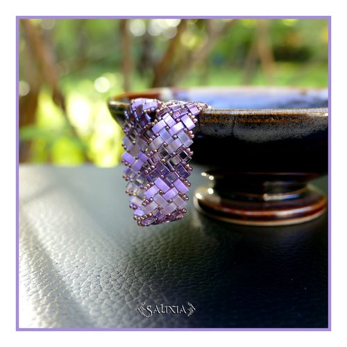 Bracelet tissé à l'aiguille perles tila 4 rangs en dégradé violet mousqueton acier inoxydable (#bc451)