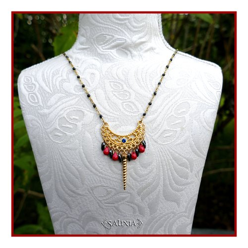 Collier pendentif corne de licorne et connecteur doré or fin 24 carats chaine et mousqueton acier inoxydable doré (#c374)