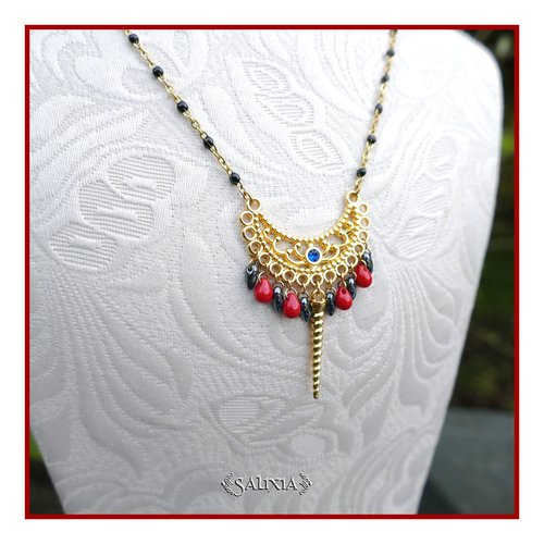 Collier pendentif corne de licorne et connecteur doré or fin 24 carats chaine et mousqueton acier inoxydable doré (#c374)