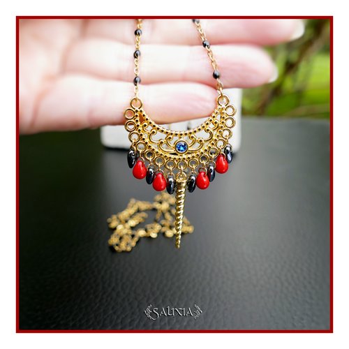 Collier pendentif corne de licorne et connecteur doré or fin 24 carats chaine et mousqueton acier inoxydable doré (#c374)