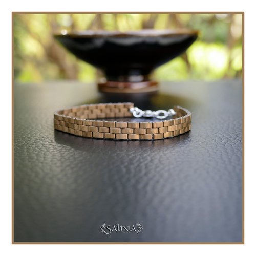 Bracelet tissé à l'aiguille perles tila bronze métallisé mat mousqueton acier inoxydable (#bc461)