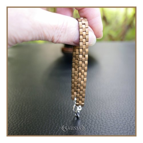 Bracelet tissé à l'aiguille perles tila bronze métallisé mat mousqueton acier inoxydable (#bc461)