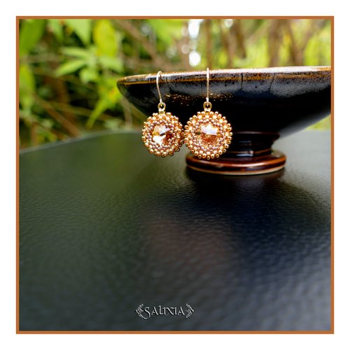 Boucles d'oreilles cabochons cristal topaze crochets gold filled (#bo940)