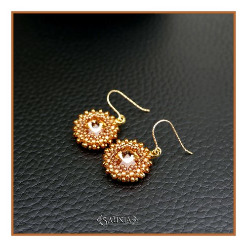 Boucles d'oreilles cabochons cristal topaze crochets gold filled (#bo940)