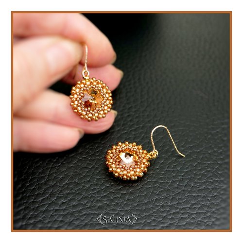 Boucles d'oreilles cabochons cristal topaze crochets gold filled (#bo940)