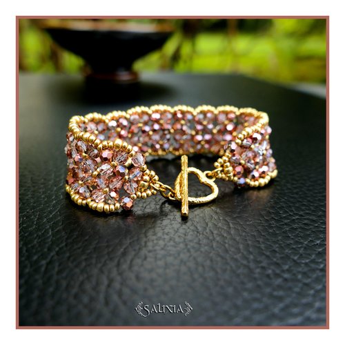 Bracelet tissé à l'aiguille perles cuivre rosé gold rocailles japonaises dorées toggle en acier inoxydable doré (#bc467)