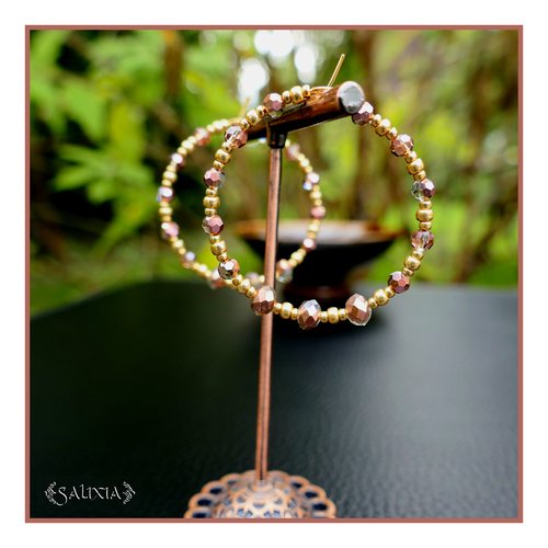 Boucles d'oreilles créoles perles cuivre rosé gold rocailles japonaises acier inoxydable doré or fin 18 carats (#bo948)