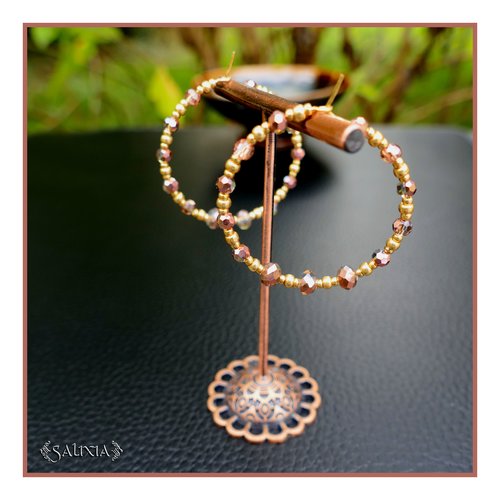 Boucles d'oreilles créoles perles cuivre rosé gold rocailles japonaises acier inoxydable doré or fin 18 carats (#bo948)