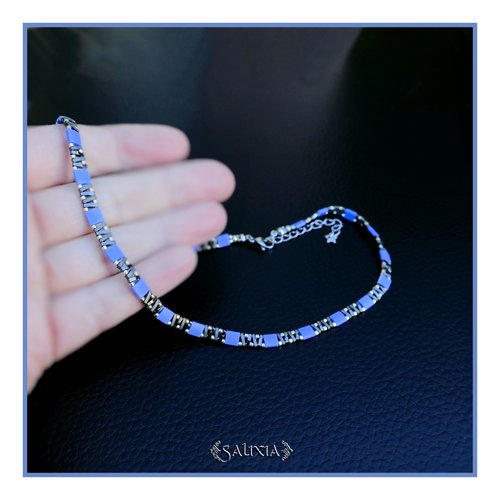 Collier alya perles japonaises bleu pervenche mousqueton acier inoxydable (#c383)