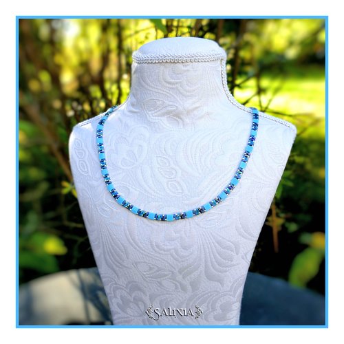 Collier alya perles japonaises bleu turquoise mousqueton acier inoxydable (#c384)
