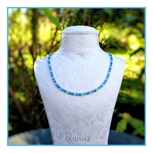 Vendu - collier alya perles en verre japonaises bleu turquoise mousqueton acier inoxydable (#c384)