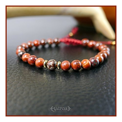 Bracelet pierres fines de jaspe bréchique perles heishi acier inoxydable doré (#bc462)