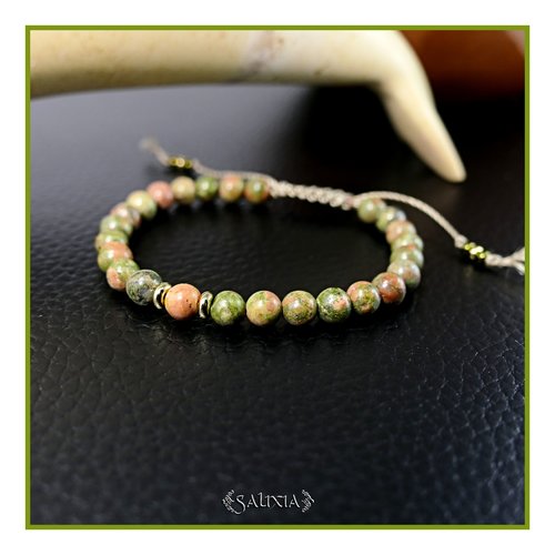 Bracelet pierres fines d'unakite perles heishi acier inoxydable doré (#bc463)