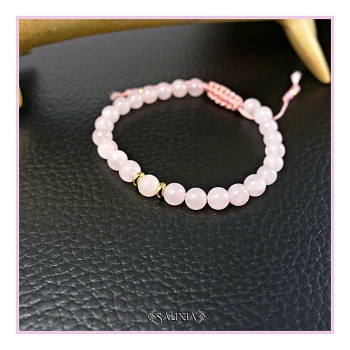 Bracelet pierres fines de quartz rose perles heishi acier inoxydable doré (#bc465)