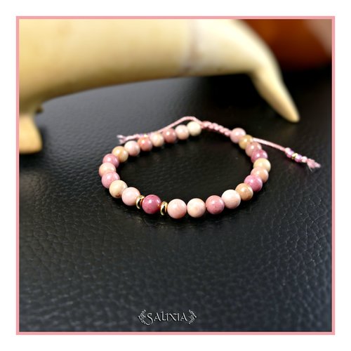 Bracelet pierres fines de rhodonite perles heishi acier inoxydable doré (#bc480)