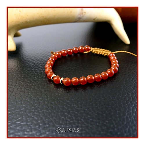 Bracelet pierres fines de cornaline perles heishi acier inoxydable doré (#bc481)