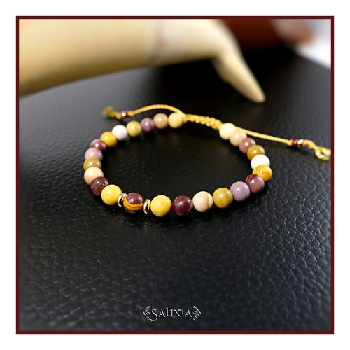 Bracelet pierres fines de jaspe mokaïte perles heishi acier inoxydable doré (#bc485)