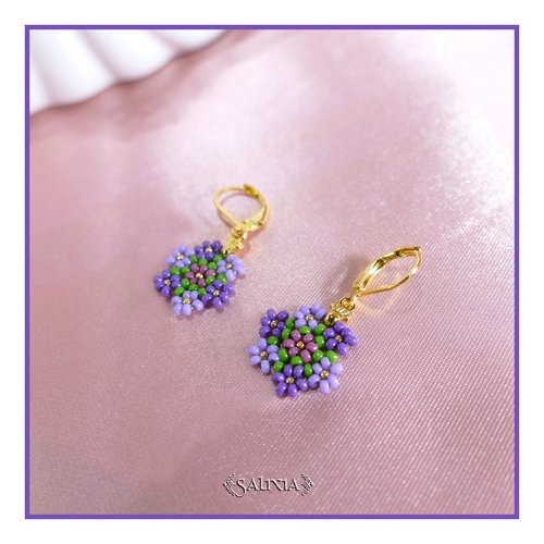 Boucles d'oreilles petites fleurs tissé à l'aiguille en perles de verre japonaises dormeuses ou crochets acier inoxydable doré (#bo963)