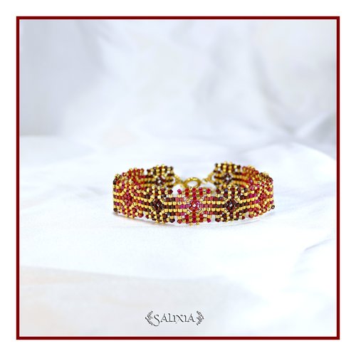 Bracelet granny square tissé à l'aiguille perles de verre japonaises fermoir acier inoxydable doré (#bc502)