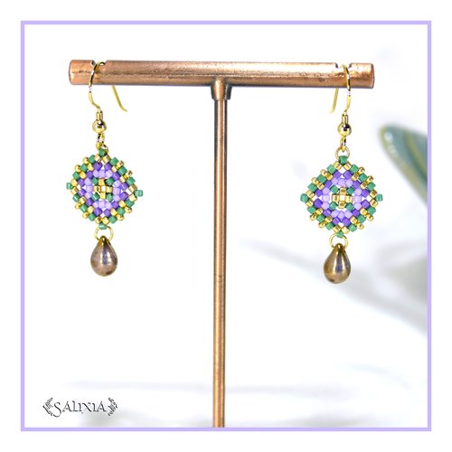 Boucles d'oreilles granny square perles de verre japonaises crochets ou dormeuses acier inoxydable doré (#bo965)