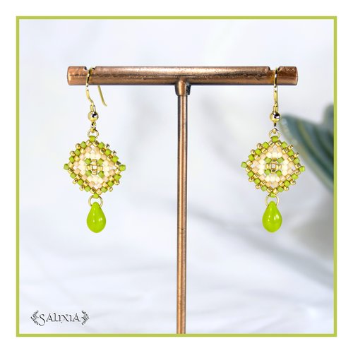 Boucles d'oreilles granny square perles de verre japonaises crochets ou dormeuses acier inoxydable doré (#bo968)