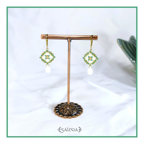 Boucles d'oreilles granny square perles de verre japonaises dormeuses ou crochets acier inoxydable doré (#bo970)