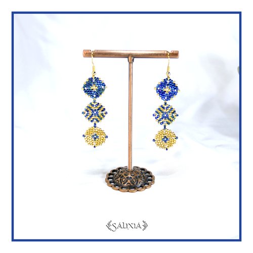 Boucles d'oreilles granny square perles de verre japonaises crochets ou dormeuses acier inoxydable doré (#bo972)