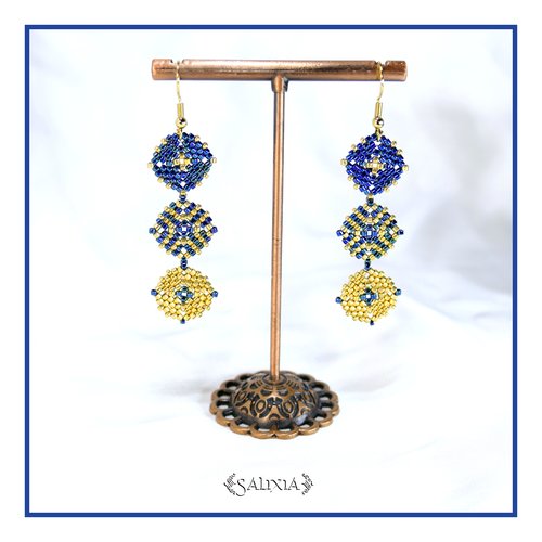 Boucles d'oreilles granny square perles de verre japonaises crochets ou dormeuses acier inoxydable doré (#bo972)