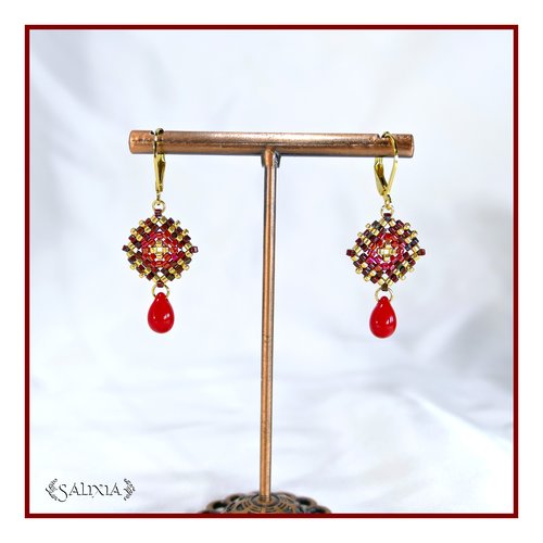 Boucles d'oreilles granny square perles de verre japonaises dormeuses ou crochets acier inoxydable doré (#bo973)