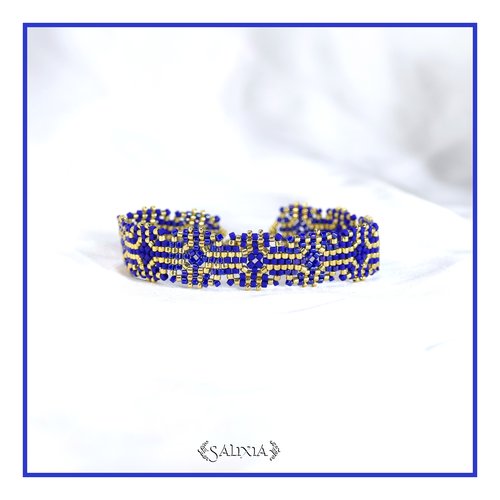 Bracelet granny square tissé à l'aiguille perles de verre japonaises fermoir acier inoxydable doré (#bc508)