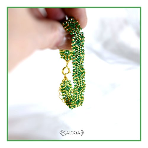 Bracelet granny square tissé à l'aiguille perles de verre japonaises fermoir acier inoxydable doré (#bc509)