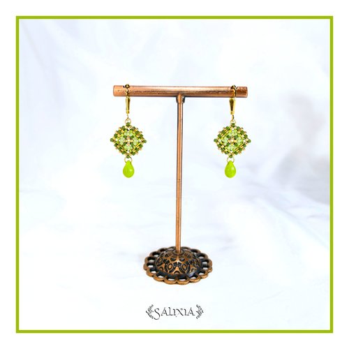 Boucles d'oreilles granny square perles de verre japonaises dormeuses ou crochets acier inoxydable doré (#bo975)