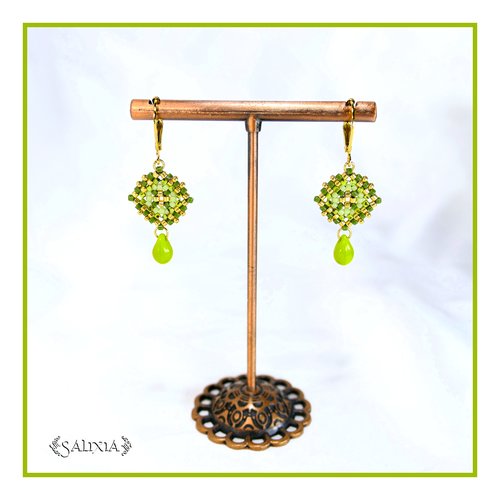 Boucles d'oreilles granny square perles de verre japonaises dormeuses ou crochets acier inoxydable doré (#bo975.a)