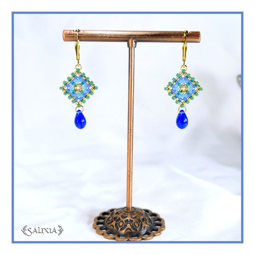 Boucles d'oreilles granny square perles de verre japonaises dormeuses ou crochets acier inoxydable doré (#bo976)
