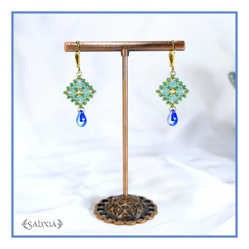 Boucles d'oreilles granny square perles de verre japonaises dormeuses ou crochets acier inoxydable doré (#bo977)